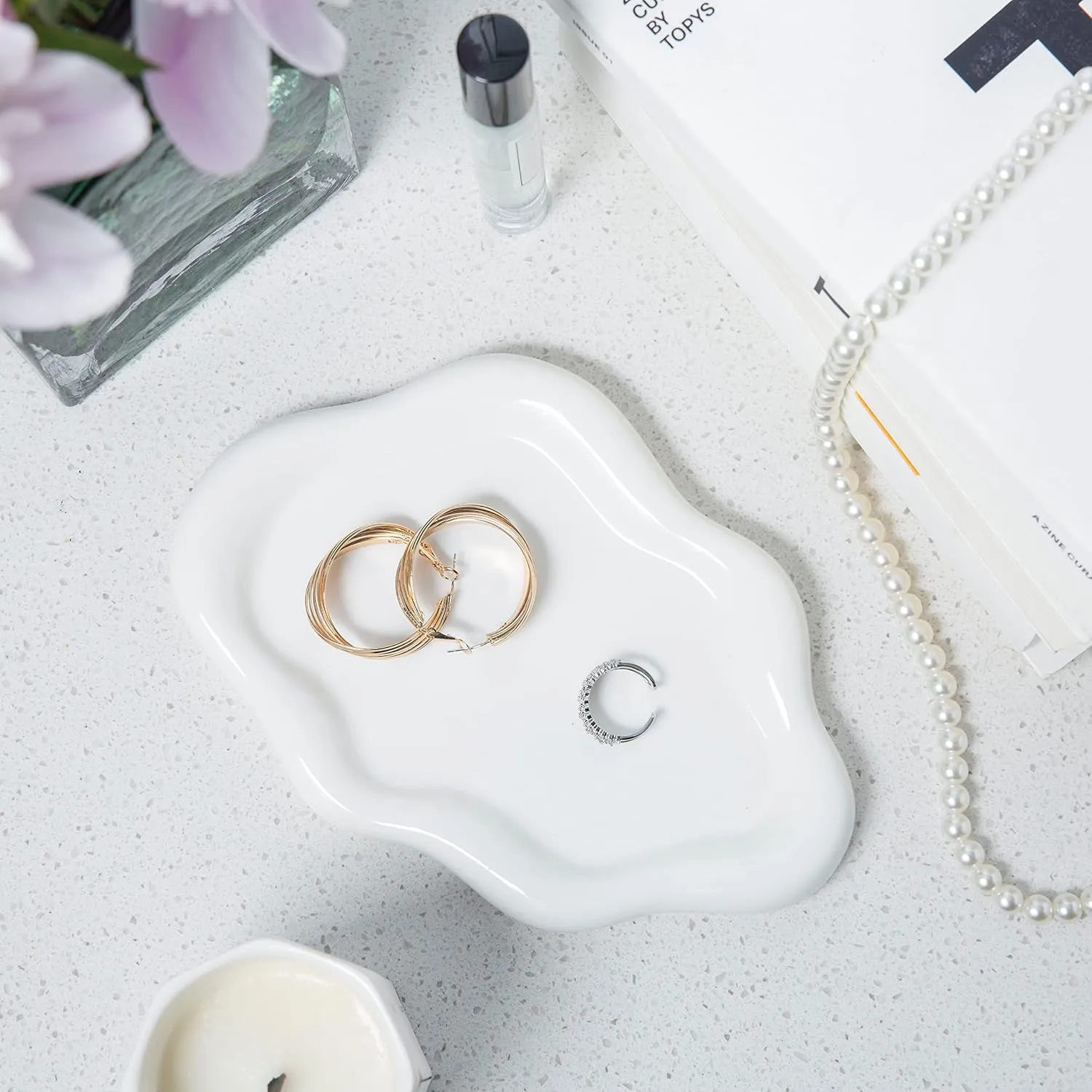 Cloud Trinket Dish, Chubby Jewelry Tray, Ceramic Jewelry Ring Trinket Dish for Rings Earrings Necklace Organizer, Mother's Day Thanksgiving Christmas Birthday Bridesmaid Gifts (White)