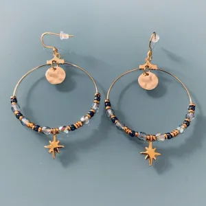 Clover Golden Creole Earrings | Creoles With Pendant and Stones | Golden Rings | Golden Jewellery