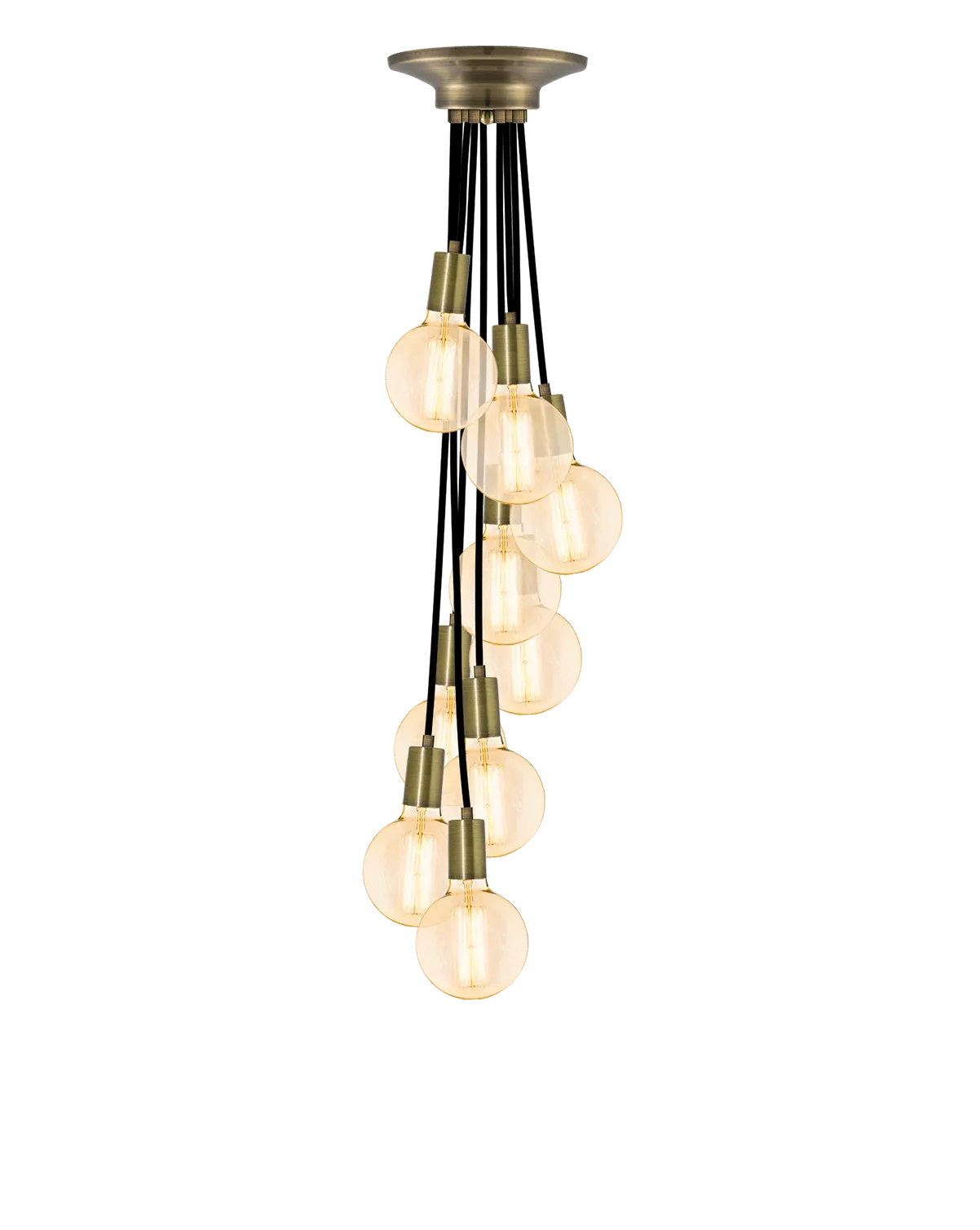 Cluster Chandelier - Staggered: Black and Antique Brass