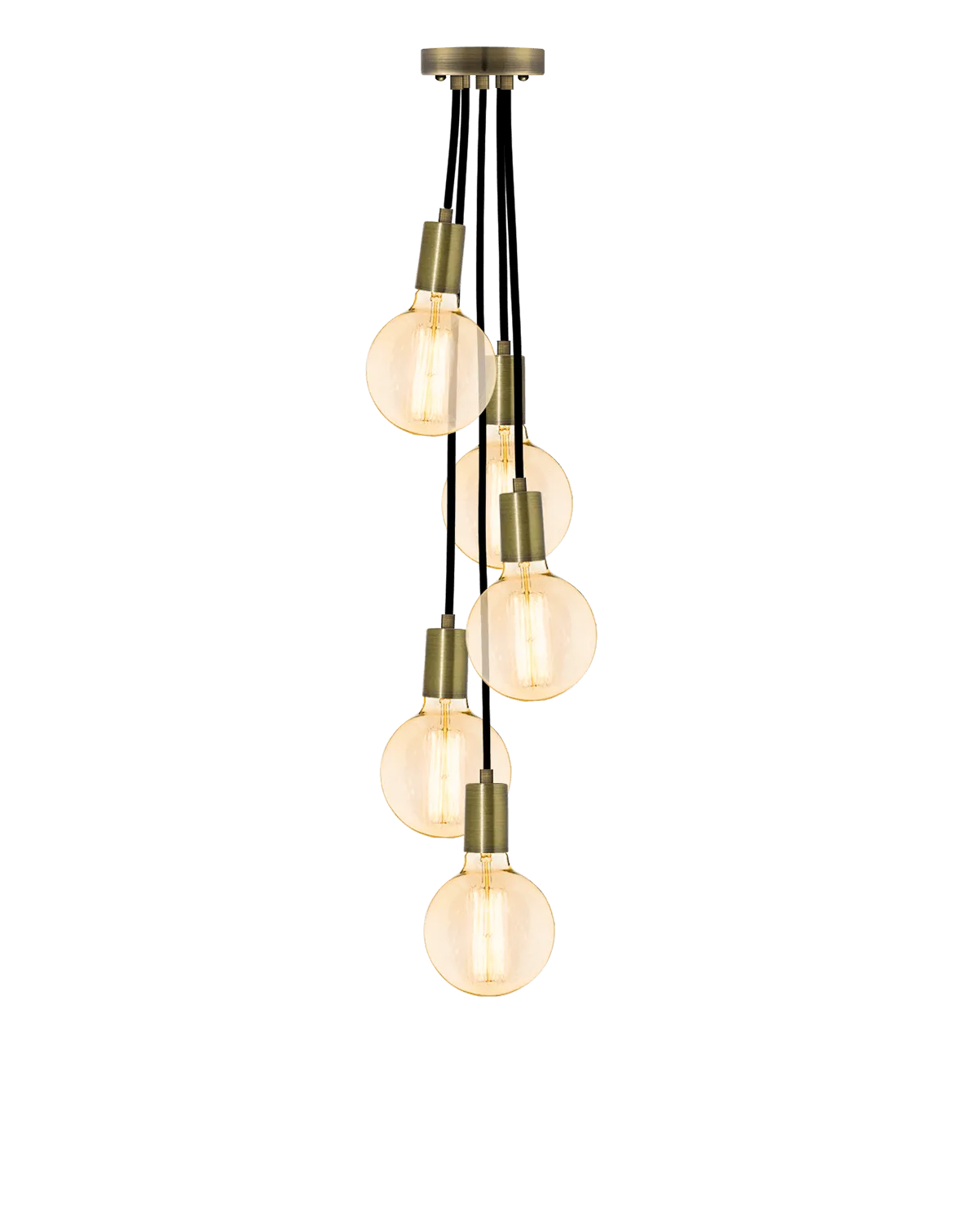 Cluster Chandelier - Staggered: Black and Antique Brass
