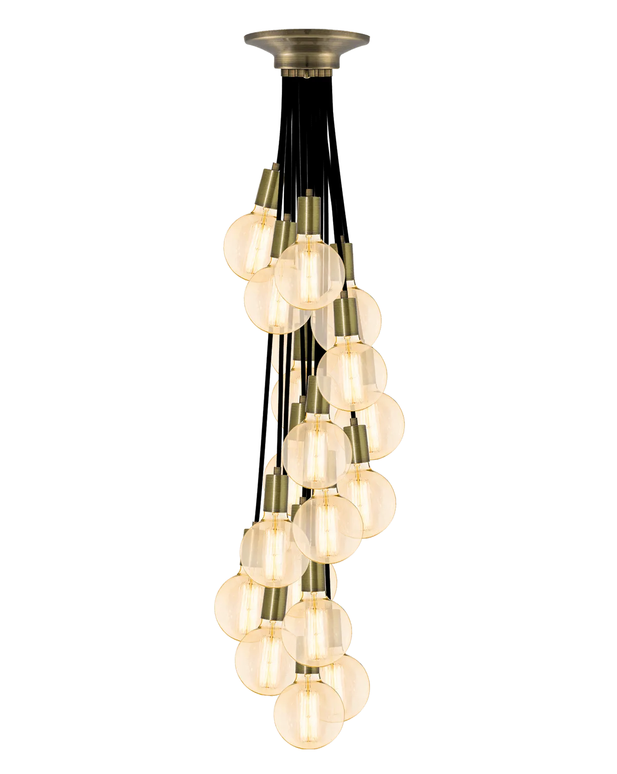 Cluster Chandelier - Staggered: Black and Antique Brass