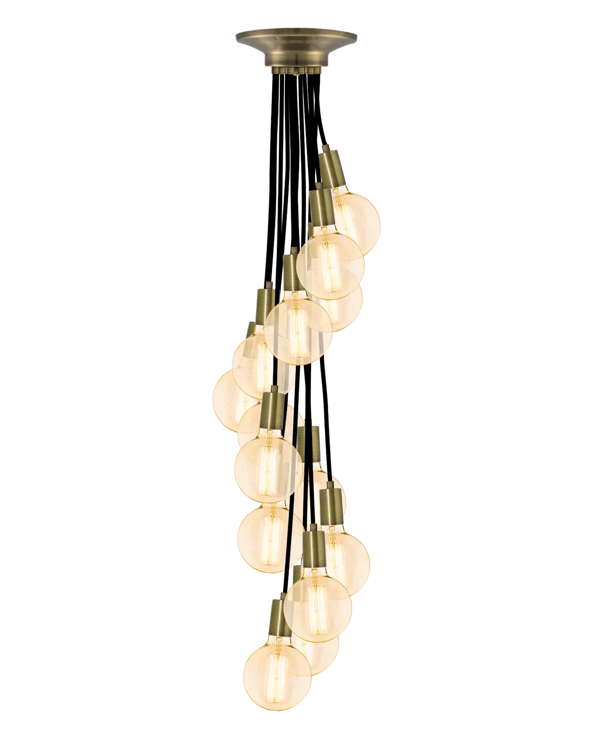 Cluster Chandelier - Staggered: Black and Antique Brass