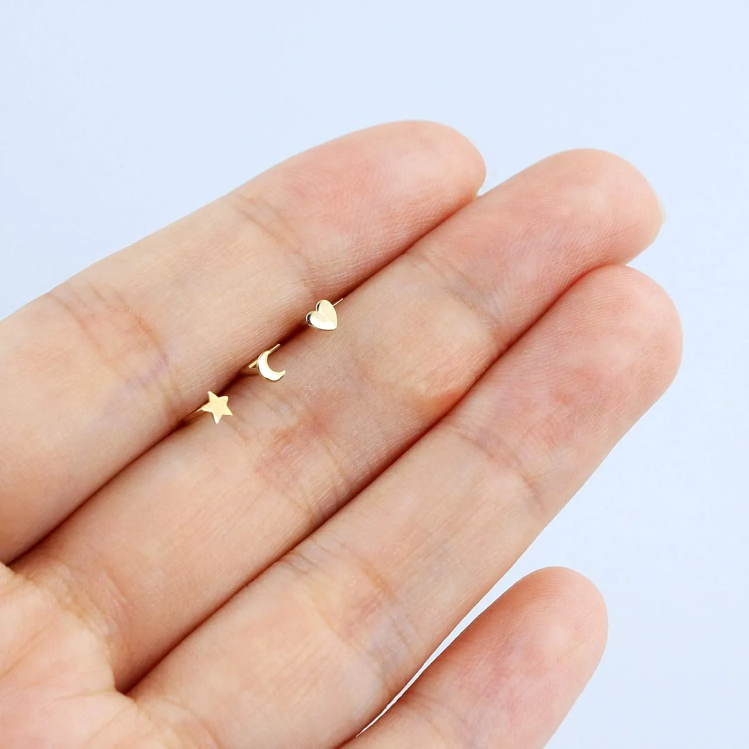 COCHARM 14k Gold Nose Stud 20g Star Moon Heart Yellow Gold Nose Ring Stud L Shape 14K Real Gold Nose Piercing 14kt Solid Gold Nostril Stud l for Women Men