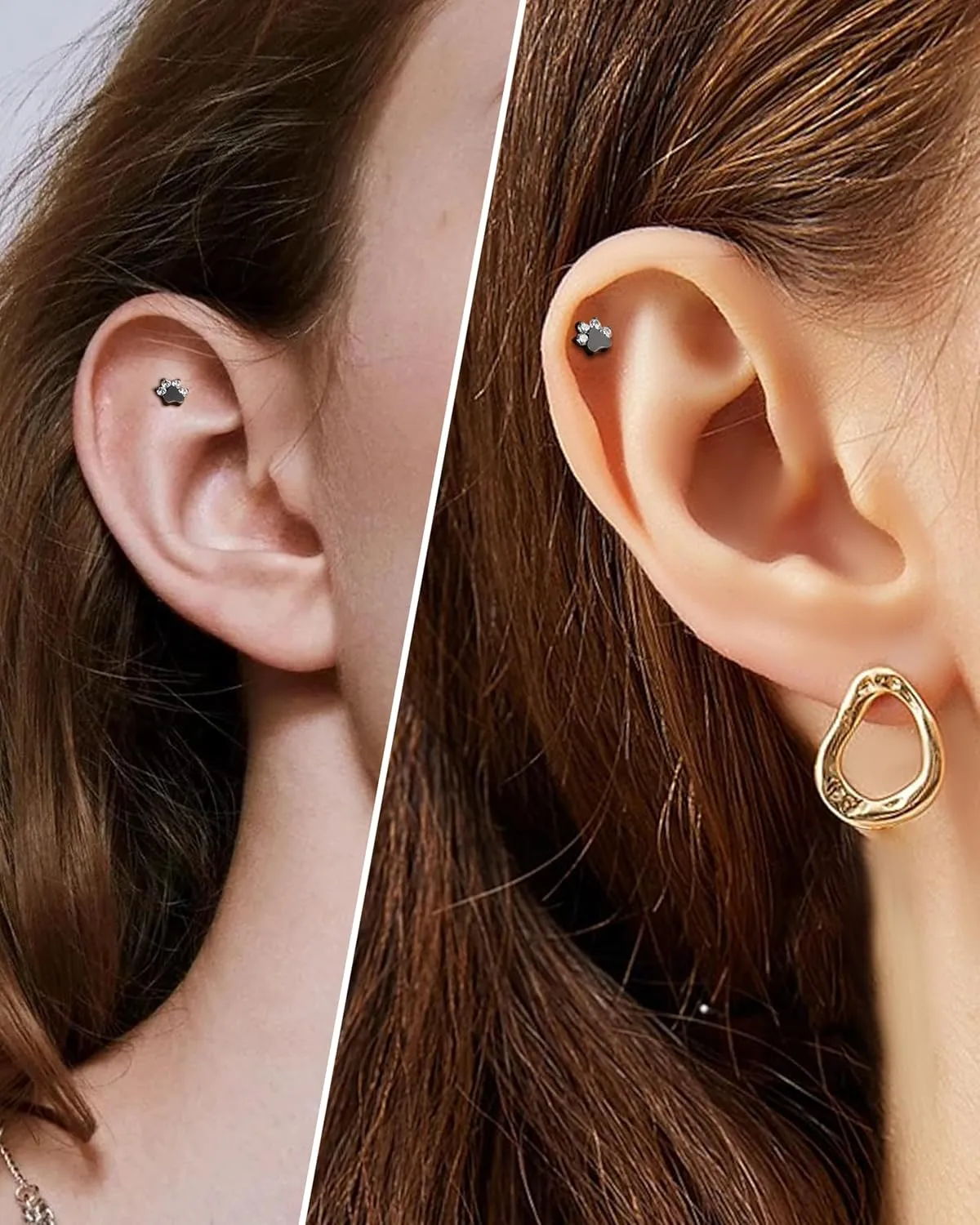 COCHARM G23 Titanium Cartilage Earring Stud for Helix 16g Flat Back Dog Paw Cartilage Piercing Jewelry Front Top Screw Helix Tragus Earrings