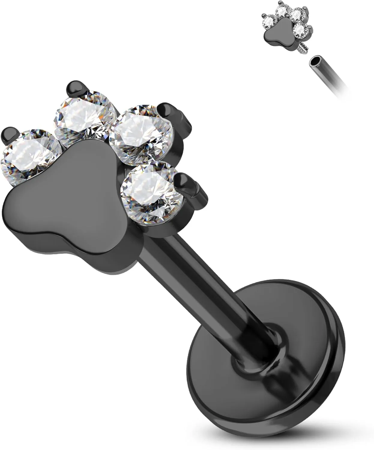 COCHARM G23 Titanium Cartilage Earring Stud for Helix 16g Flat Back Dog Paw Cartilage Piercing Jewelry Front Top Screw Helix Tragus Earrings