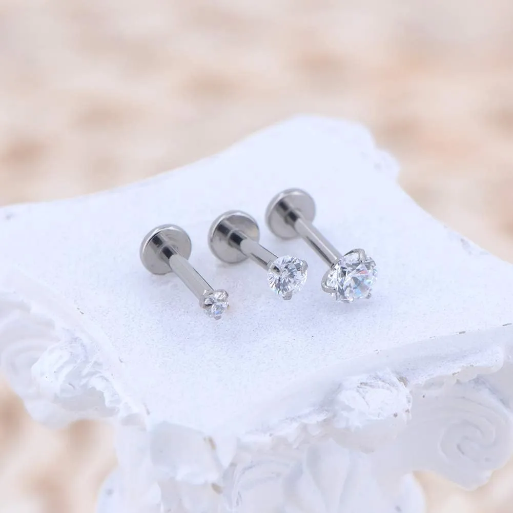 COCHARM G23 Titanium Labret Stud 16g Flat Back Surgical Steel Labret Piercing Jewelry Top Threaded Monroe Lip Stud 2mm/3mm/4mm Imitated Diamond Conch Earrings Hypoallergenic
