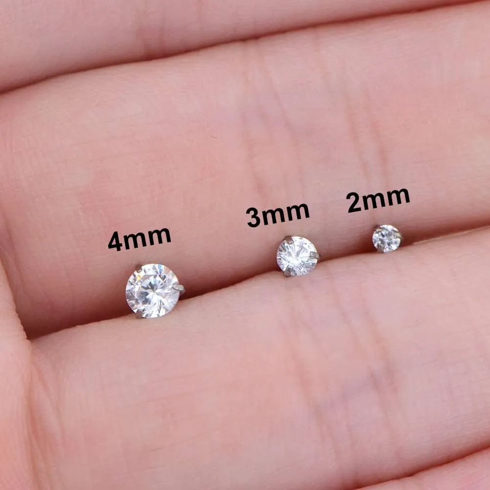 COCHARM G23 Titanium Labret Stud 16g Flat Back Surgical Steel Labret Piercing Jewelry Top Threaded Monroe Lip Stud 2mm/3mm/4mm Imitated Diamond Conch Earrings Hypoallergenic