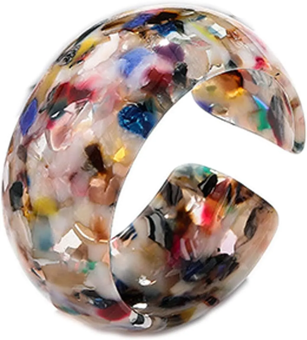 COLORFUL BLING Acrylic Tortoise Shell Wide Open Cuff Bangle Adjustable Acetate Mottled Leopard Print Statement Bracelet Jewelry for Women Female