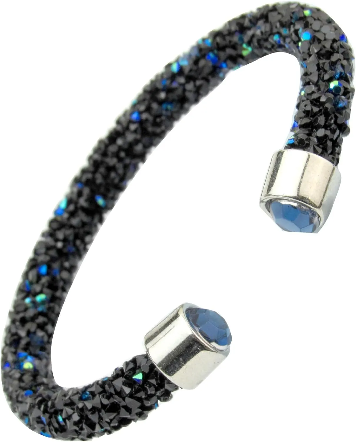 COLORFUL BLING Sparkling Shiny Full Rhinestone Open Cuff Bangle for Women Crystal Wrapped Bracelet Wristband Party Wedding Statement Jewelry