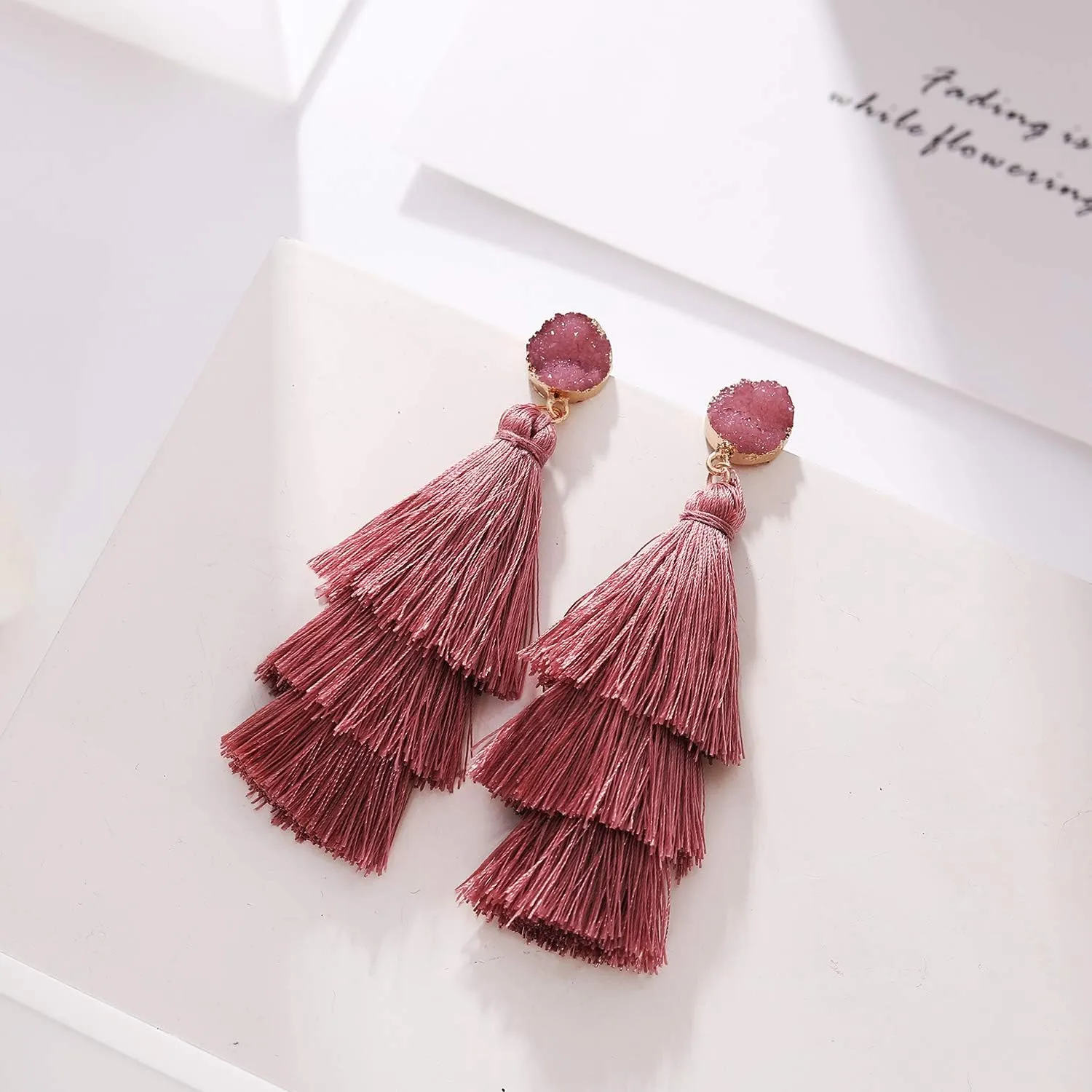 Colorful Tassel Earrings 3 Tier Layered Bohemian, Eardrop Big Dangle Drop Fashion Jewelry Earrings for Women Teen Girls Valentine Birthday Party Gift