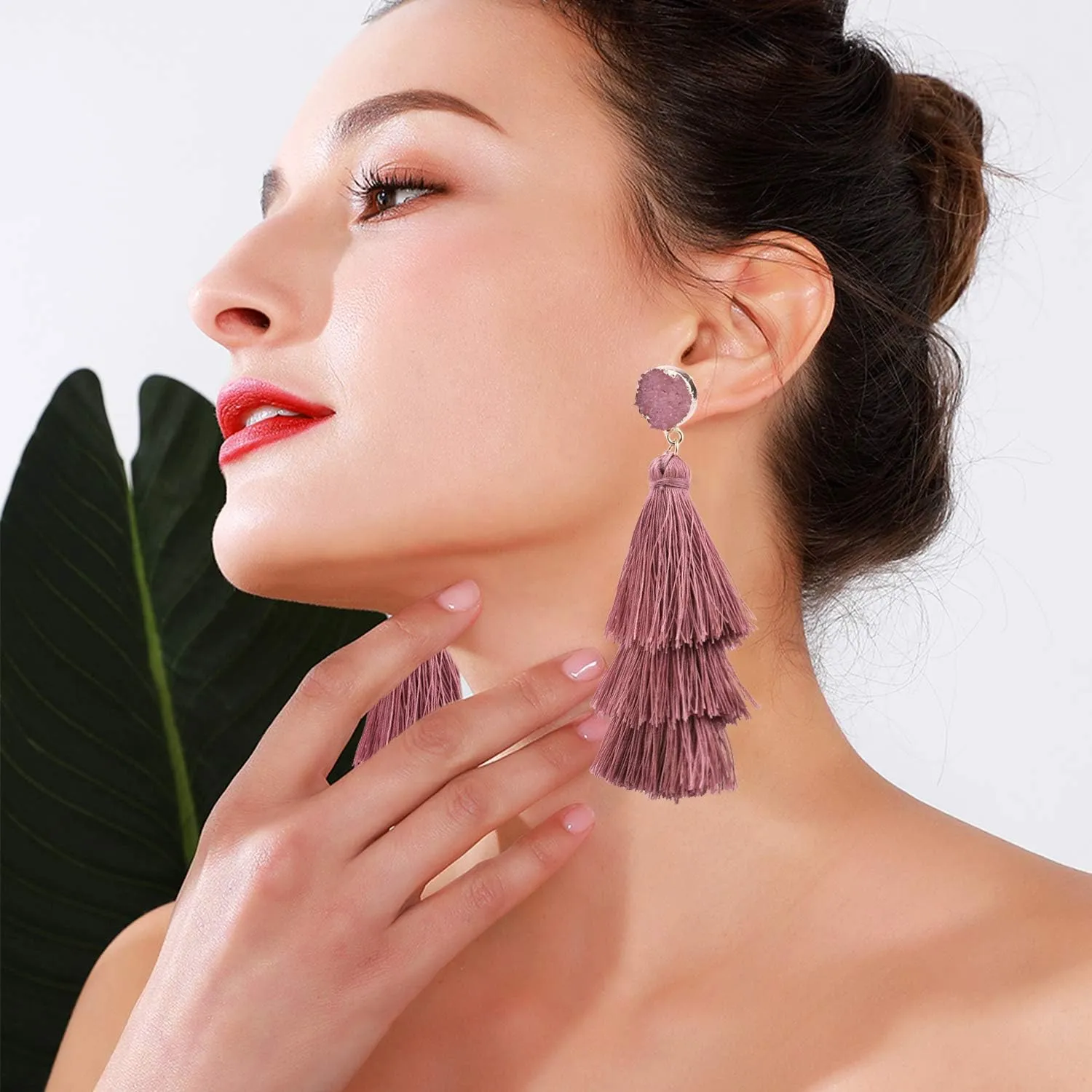 Colorful Tassel Earrings 3 Tier Layered Bohemian, Eardrop Big Dangle Drop Fashion Jewelry Earrings for Women Teen Girls Valentine Birthday Party Gift