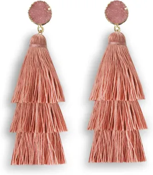 Colorful Tassel Earrings 3 Tier Layered Bohemian, Eardrop Big Dangle Drop Fashion Jewelry Earrings for Women Teen Girls Valentine Birthday Party Gift