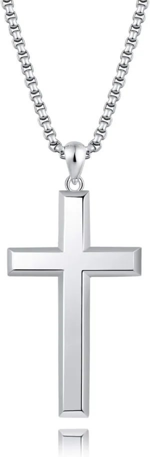 Cool Cross Pendant Necklace Classic High Polish Sterling Silver Shiny Cross Pendant Long Necklace for Men/Women