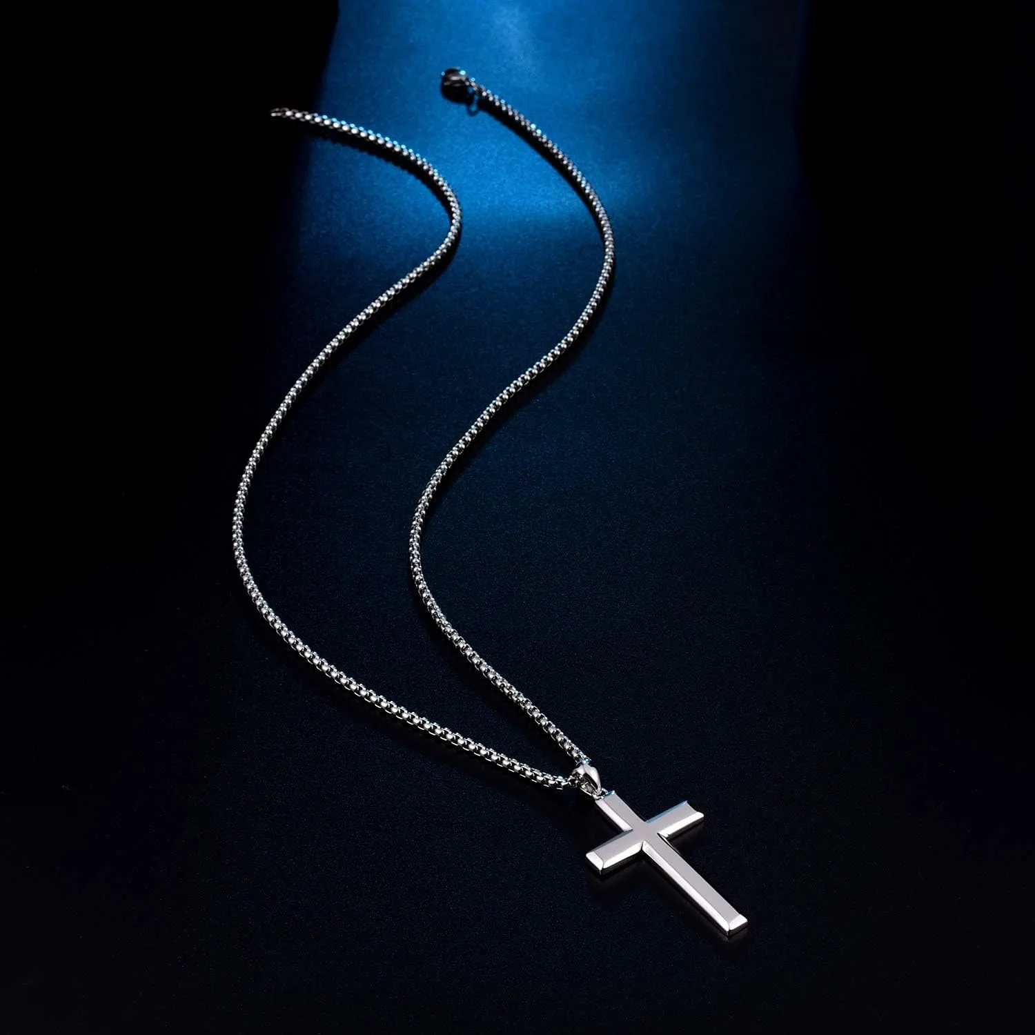 Cool Cross Pendant Necklace Classic High Polish Sterling Silver Shiny Cross Pendant Long Necklace for Men/Women