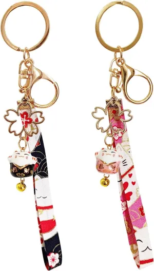 Couple Cat Keychains Couples Good Lucky Charms For Bag Keychains Women Cute Purse Charms Printed Pink Black Wristband Key Chains For Couples Cat Key Rings
