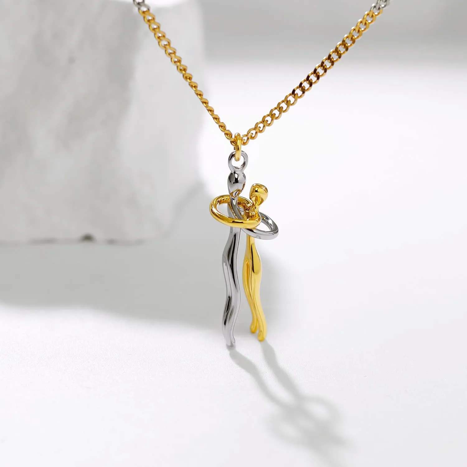 Couple Hug Necklace, Stainless Steel Love Necklace for Women Hugging Pendant Couples Jewelry for Him and Her Promise Matching Jewelry Gifts for Women Wife