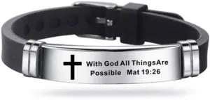 Cross Adjustable Bracelet Inspirational Quote Faith Christian Bible Verse Silicone ID Wristband Religious Gifts for Men Women
