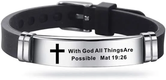 Cross Adjustable Bracelet Inspirational Quote Faith Christian Bible Verse Silicone ID Wristband Religious Gifts for Men Women