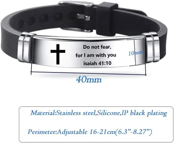 Cross Adjustable Bracelet Inspirational Quote Faith Christian Bible Verse Silicone ID Wristband Religious Gifts for Men Women