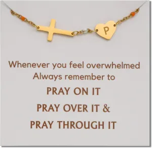 Cross Bracelet for Women, prayer bracelet for women, Christian Jewelry, Heart Initial Bracelet, Initial Bracelet For Women, 18K Gold Plated Initial Bracelets for Women, Christian Bracelet for Women