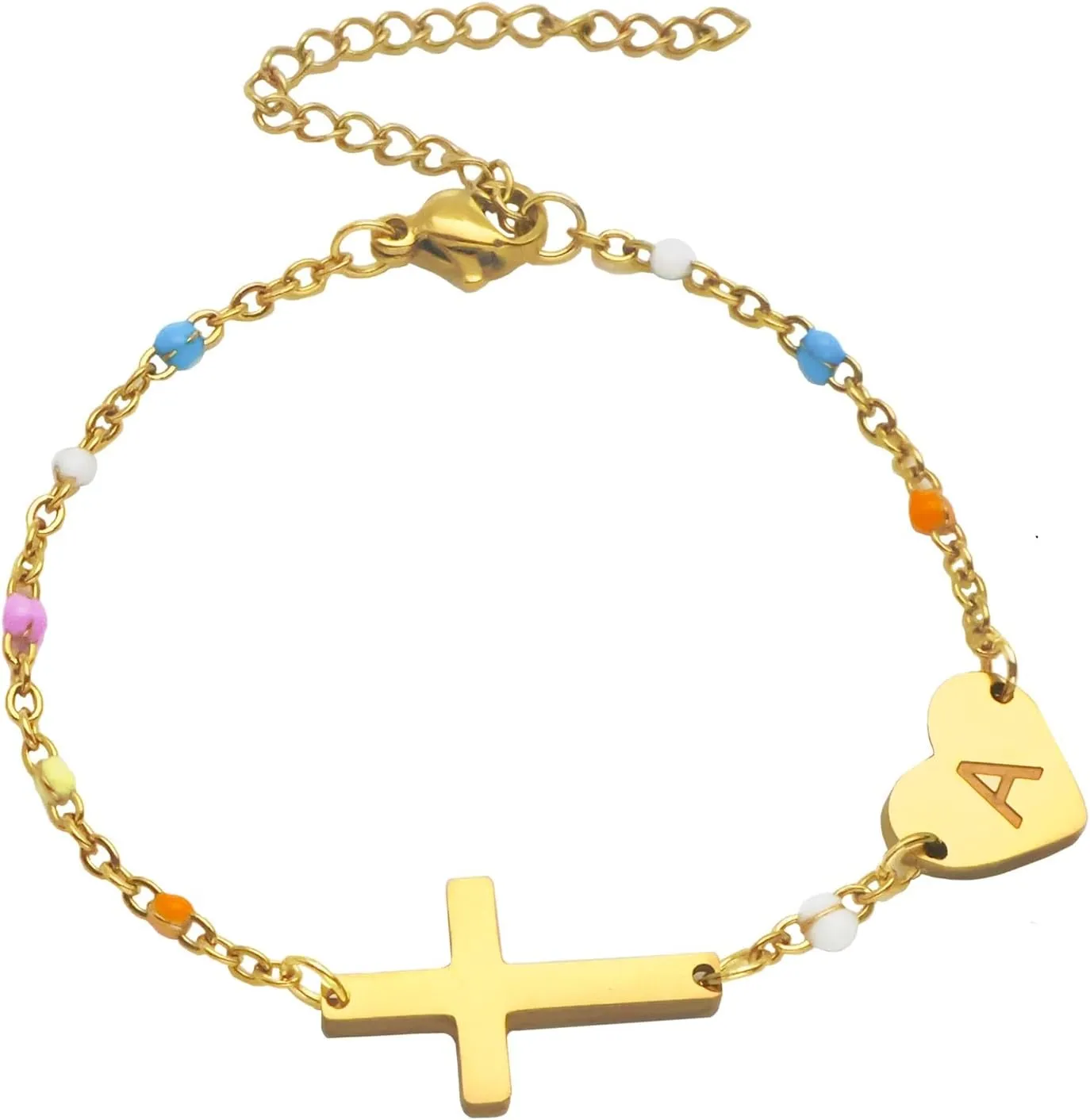 Cross Bracelet for Women, prayer bracelet for women, Christian Jewelry, Heart Initial Bracelet, Initial Bracelet For Women, 18K Gold Plated Initial Bracelets for Women, Christian Bracelet for Women