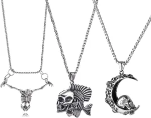 Cross Necklace for Men Stainless Steel Religious Retro Nail Cross Pendant Necklace, 24 Inch Rolo Chain