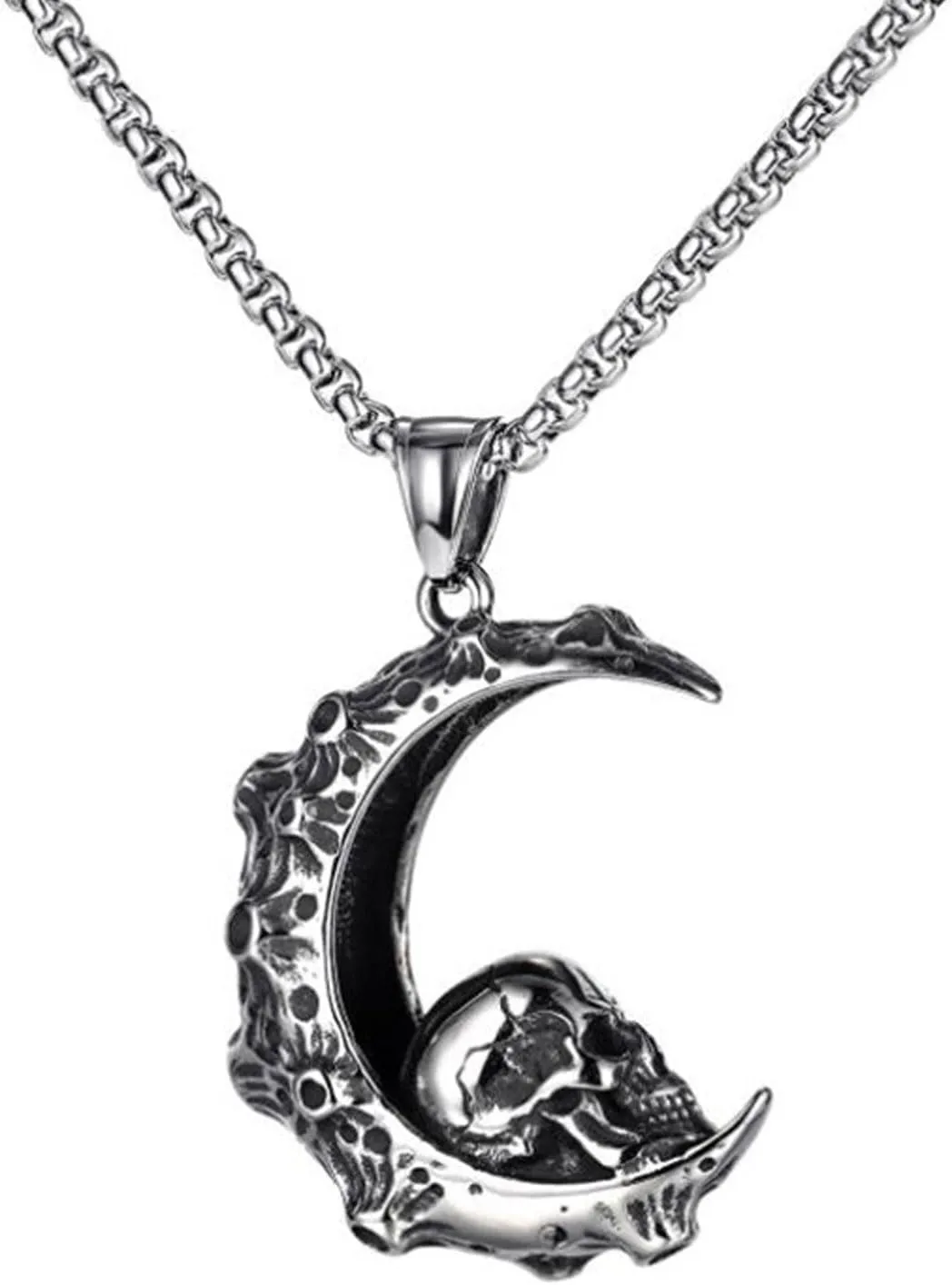 Cross Necklace for Men Stainless Steel Religious Retro Nail Cross Pendant Necklace, 24 Inch Rolo Chain