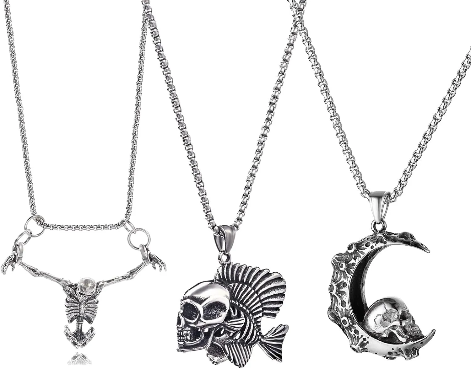 Cross Necklace for Men Stainless Steel Religious Retro Nail Cross Pendant Necklace, 24 Inch Rolo Chain