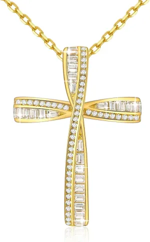 Cross Necklace for Women, 925 Sterling Silver 18K Gold Plated Cross Necklaces for Women, Cross Pendant with 5A Cubic Zirconia Diamond, Birthday Christmas Jewelry Gifts for Women Her Wife
