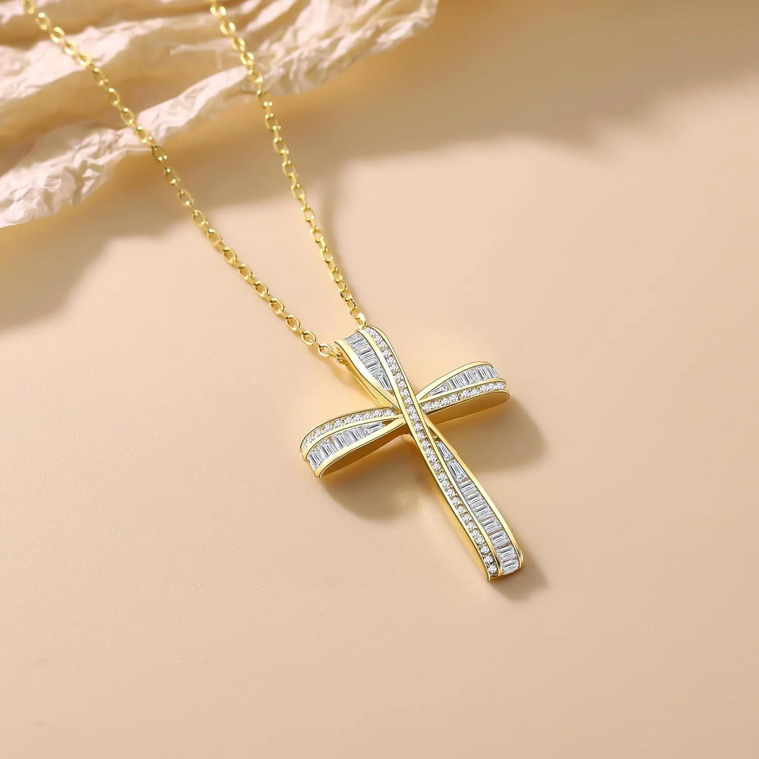 Cross Necklace for Women, 925 Sterling Silver 18K Gold Plated Cross Necklaces for Women, Cross Pendant with 5A Cubic Zirconia Diamond, Birthday Christmas Jewelry Gifts for Women Her Wife