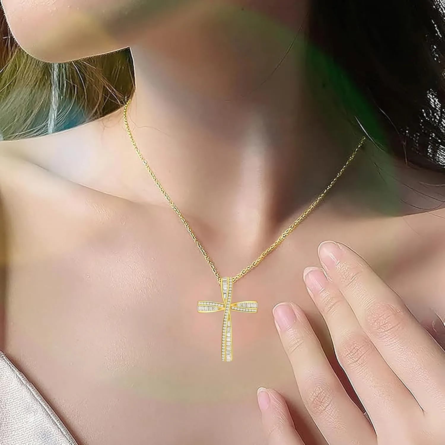 Cross Necklace for Women, 925 Sterling Silver 18K Gold Plated Cross Necklaces for Women, Cross Pendant with 5A Cubic Zirconia Diamond, Birthday Christmas Jewelry Gifts for Women Her Wife