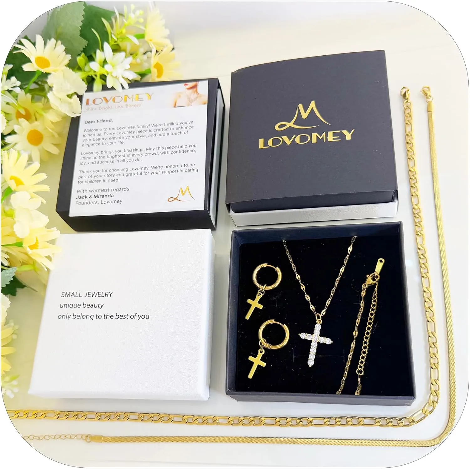 Cross Necklace for Women & Men, 18K Gold Plated Zircon Pendant Layered Necklace Set with 3 Chains   Earrings, Adjustable Length