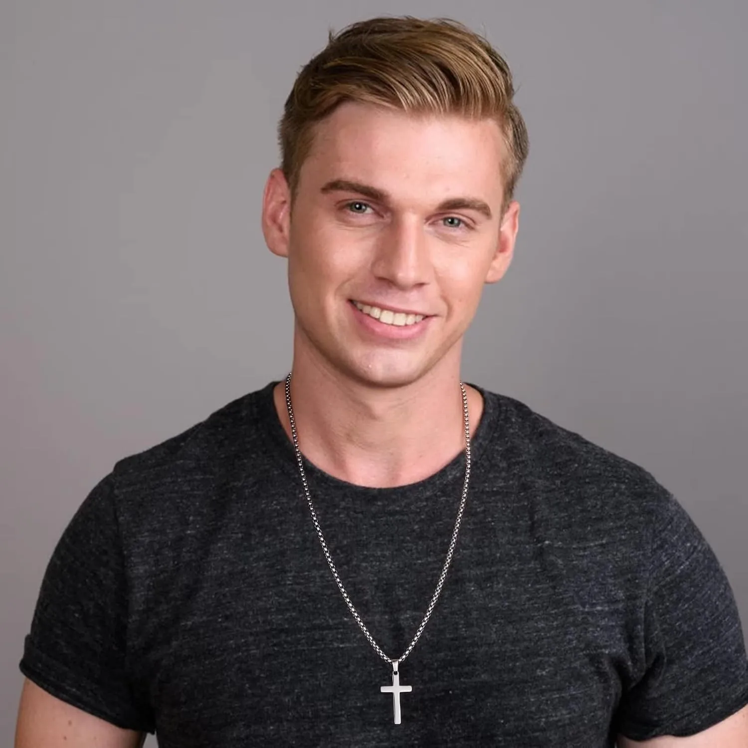 Cross Necklaces Gifts for Men Him, S925 Sterling Silver Box Chain Cross Necklace Religious Baptism Gifts for Men Grandson Son Anniversary Birthday Gifts for Dad Husband