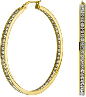 Crystal Boho Style Large Fashion Statement Big Multi Oval Hoop Earrings For Women Rose Silver Tone Stainless Steel 2in