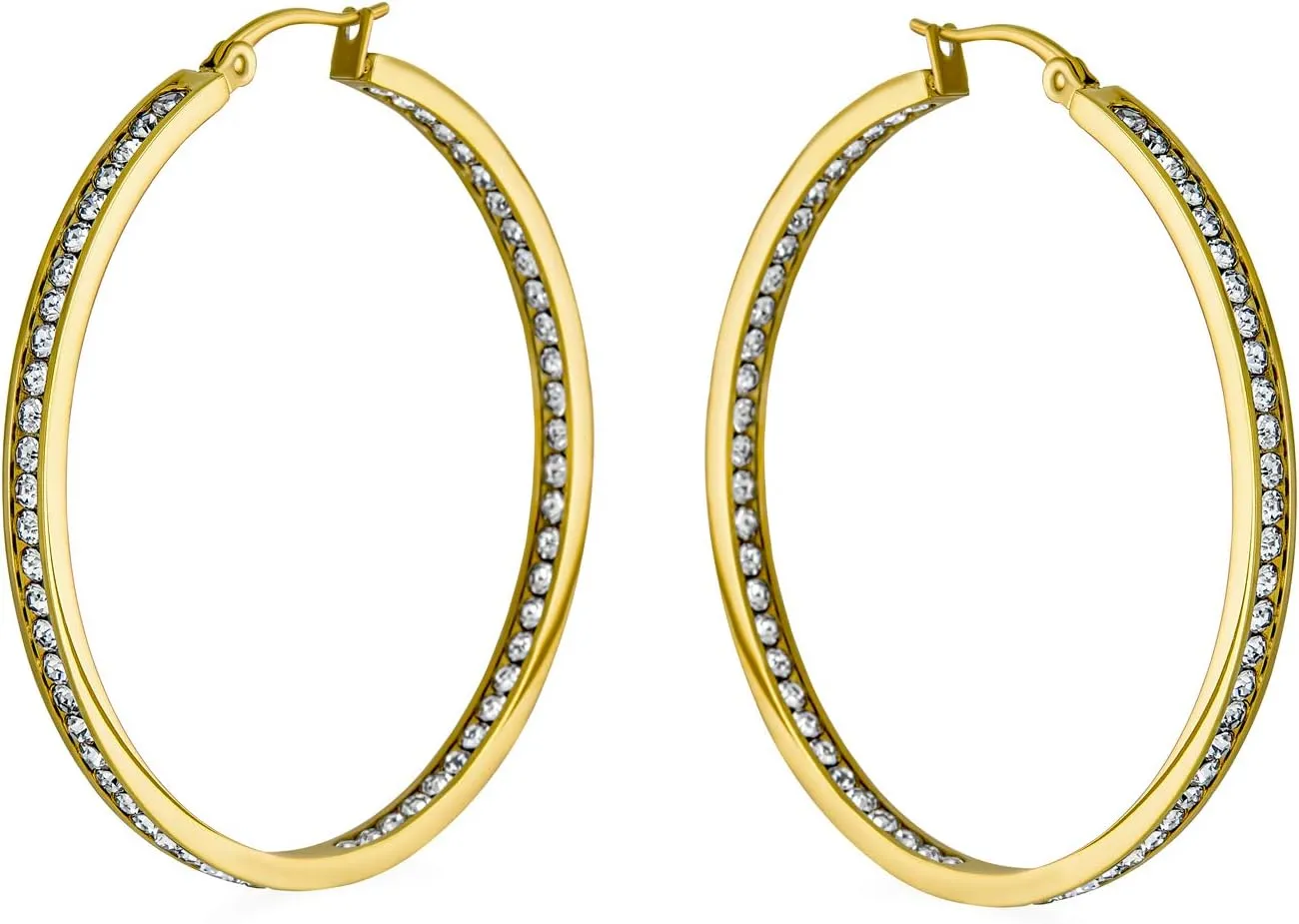 Crystal Boho Style Large Fashion Statement Big Multi Oval Hoop Earrings For Women Rose Silver Tone Stainless Steel 2in
