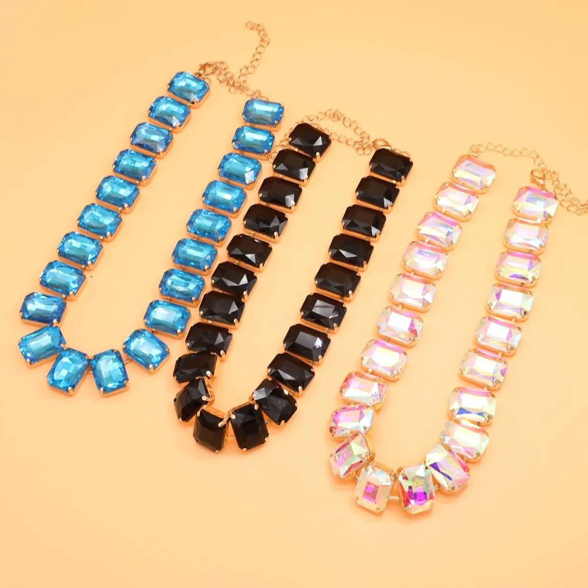 Crystal Rhinestone Gemstone Choker Collar Necklace for Women Sparkly Colorful Emerald Neck Chain Statement Necklace