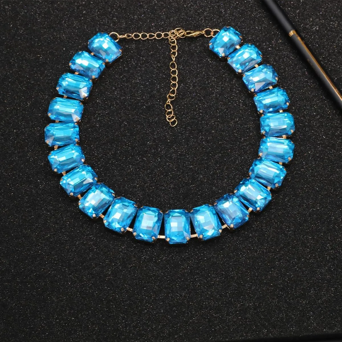 Crystal Rhinestone Gemstone Choker Collar Necklace for Women Sparkly Colorful Emerald Neck Chain Statement Necklace