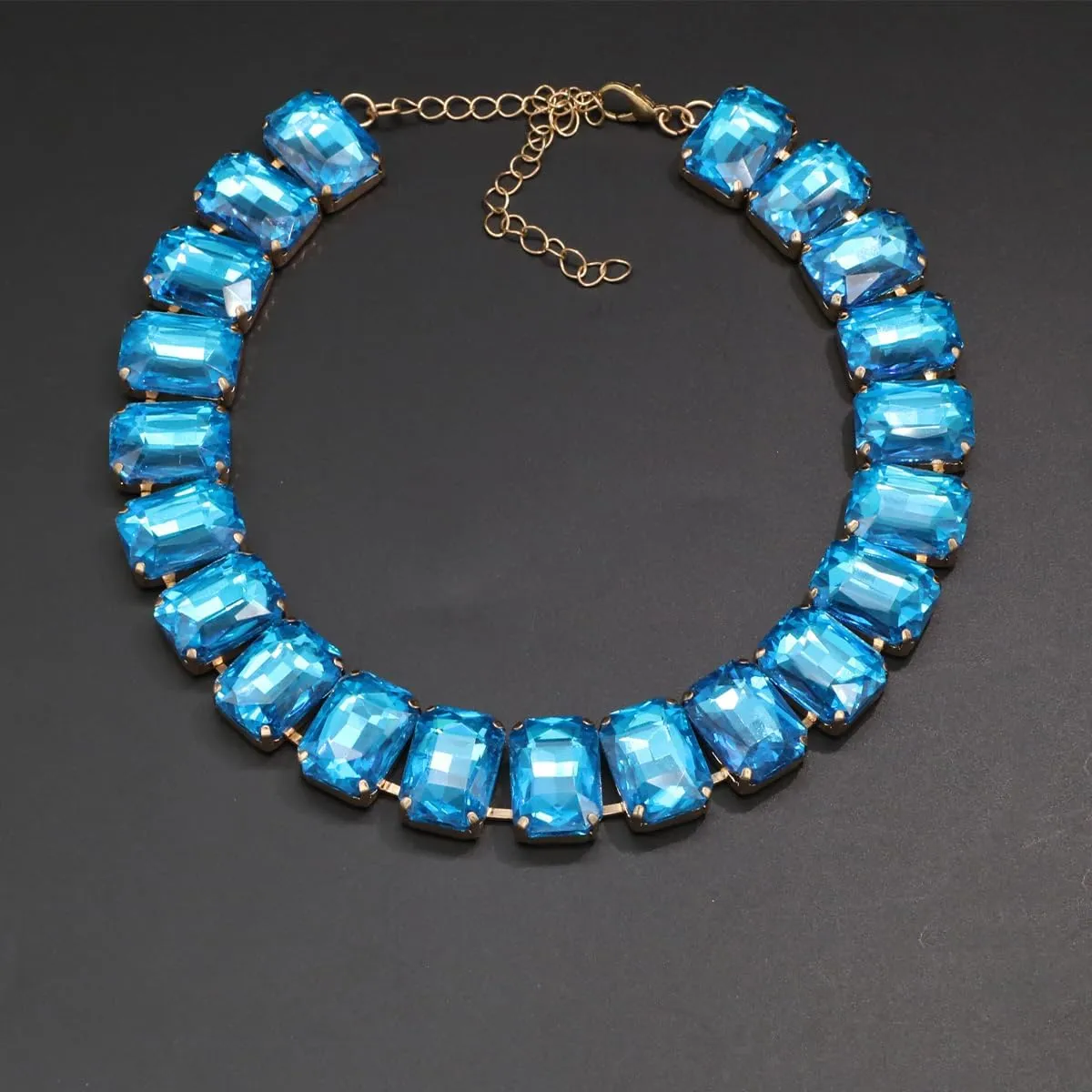 Crystal Rhinestone Gemstone Choker Collar Necklace for Women Sparkly Colorful Emerald Neck Chain Statement Necklace