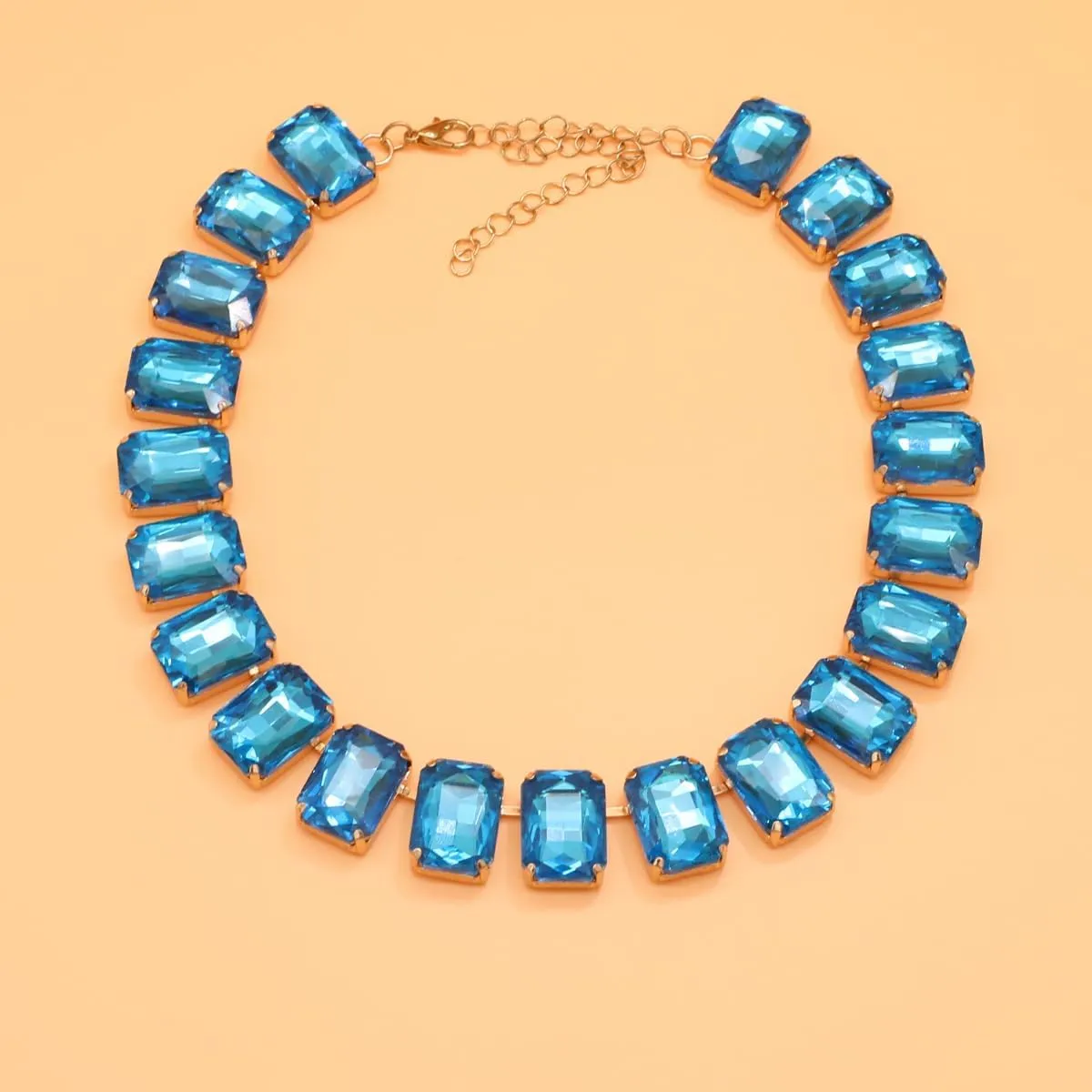 Crystal Rhinestone Gemstone Choker Collar Necklace for Women Sparkly Colorful Emerald Neck Chain Statement Necklace