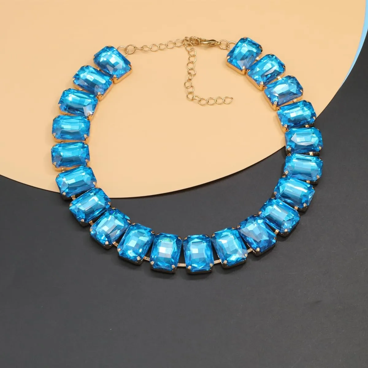 Crystal Rhinestone Gemstone Choker Collar Necklace for Women Sparkly Colorful Emerald Neck Chain Statement Necklace