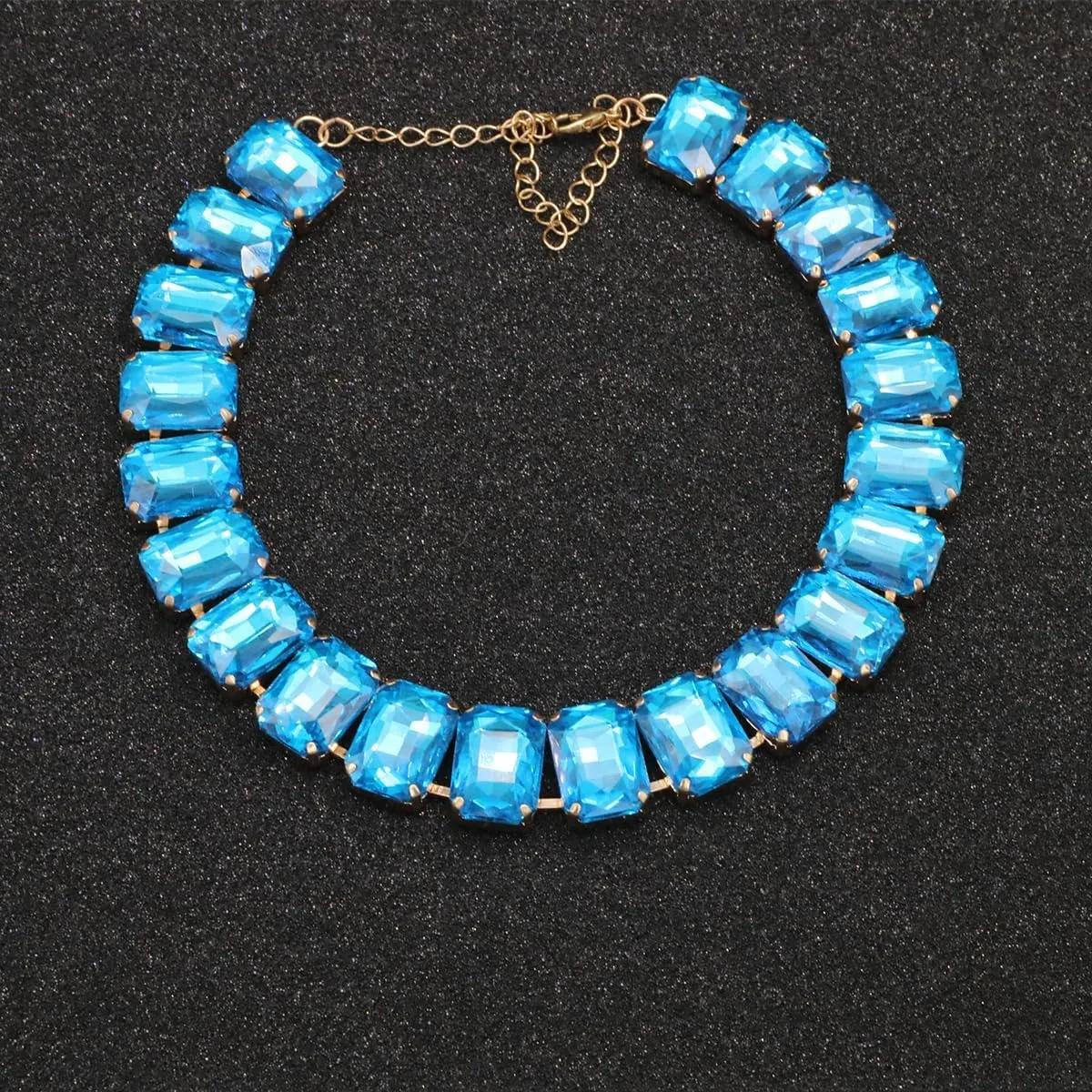 Crystal Rhinestone Gemstone Choker Collar Necklace for Women Sparkly Colorful Emerald Neck Chain Statement Necklace