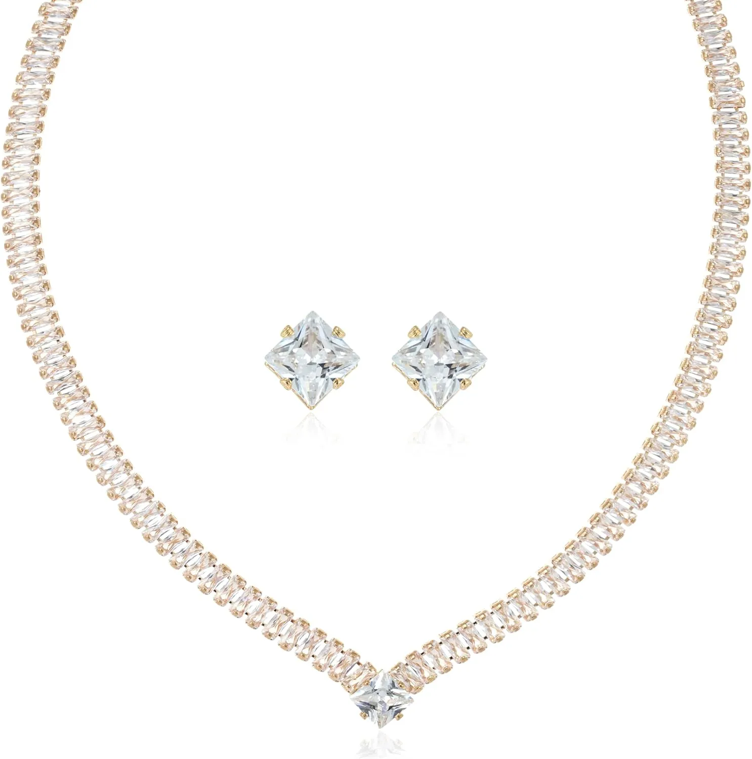 Cubic Zirconia NecklaceEarrings Jewelry Set, AAAAA Grade,for Bridal Wedding Prom Jewelry Accessories for Women.