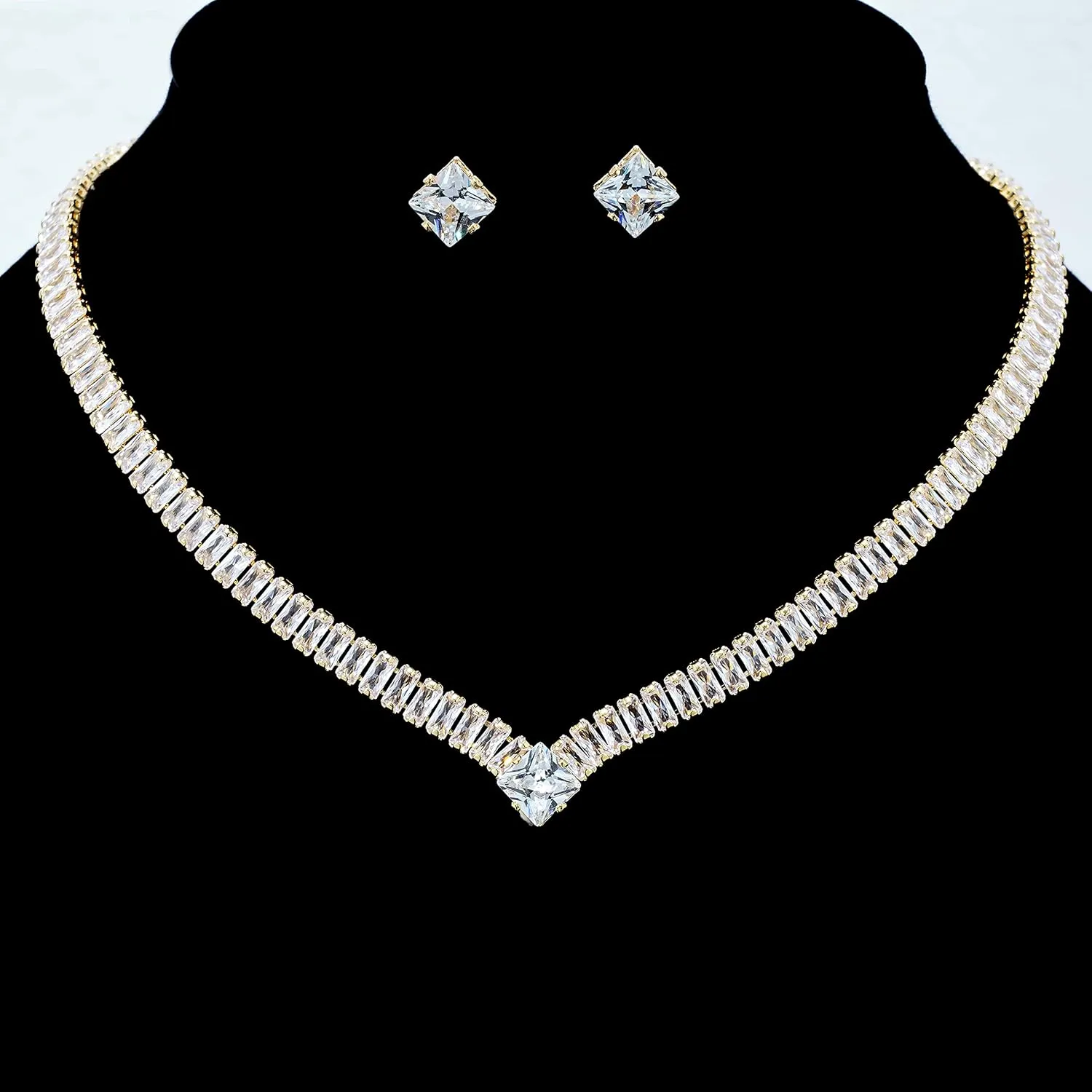 Cubic Zirconia NecklaceEarrings Jewelry Set, AAAAA Grade,for Bridal Wedding Prom Jewelry Accessories for Women.
