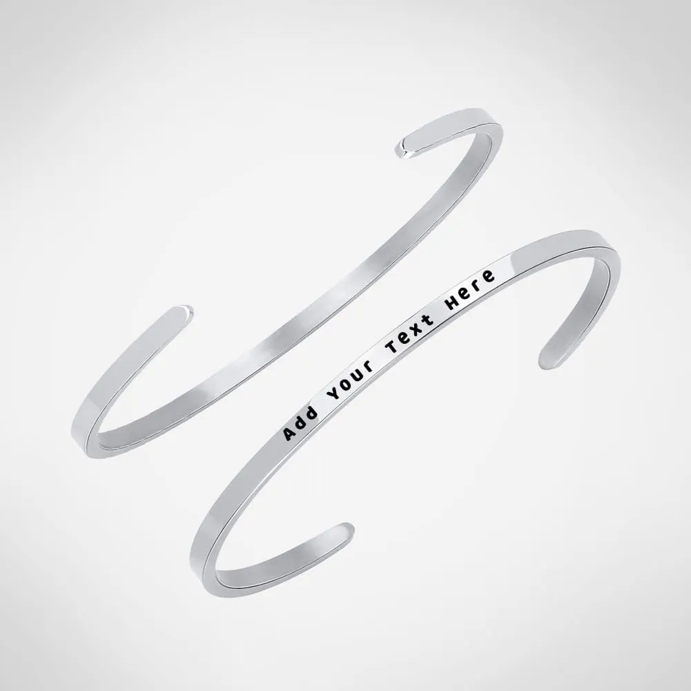 Cuff Bracelet Stainless Steel Personalized Inspirational Jewelry 3mm Wide Engraved Present for Women