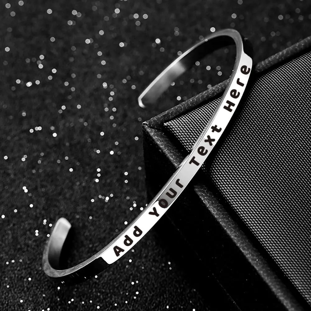 Cuff Bracelet Stainless Steel Personalized Inspirational Jewelry 3mm Wide Engraved Present for Women