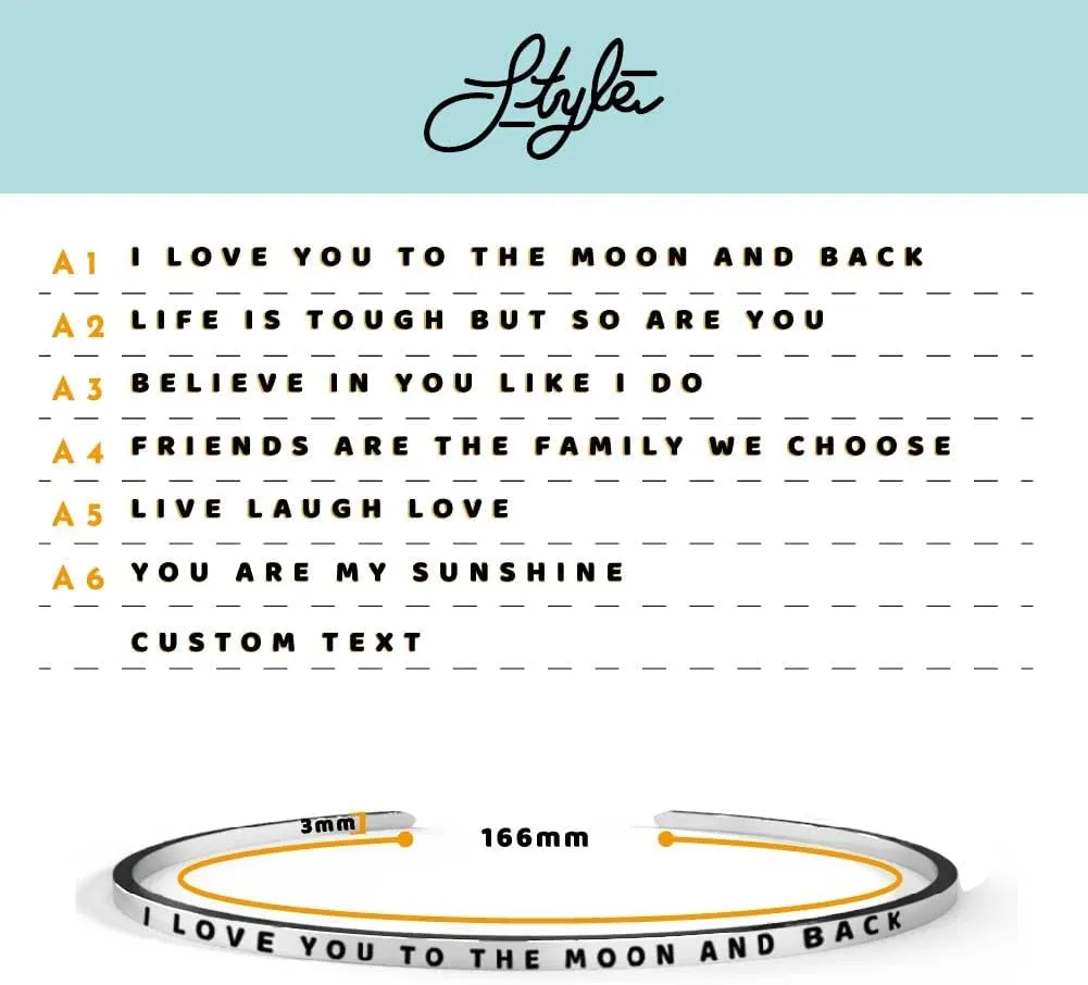 Cuff Bracelet Stainless Steel Personalized Inspirational Jewelry 3mm Wide Engraved Present for Women