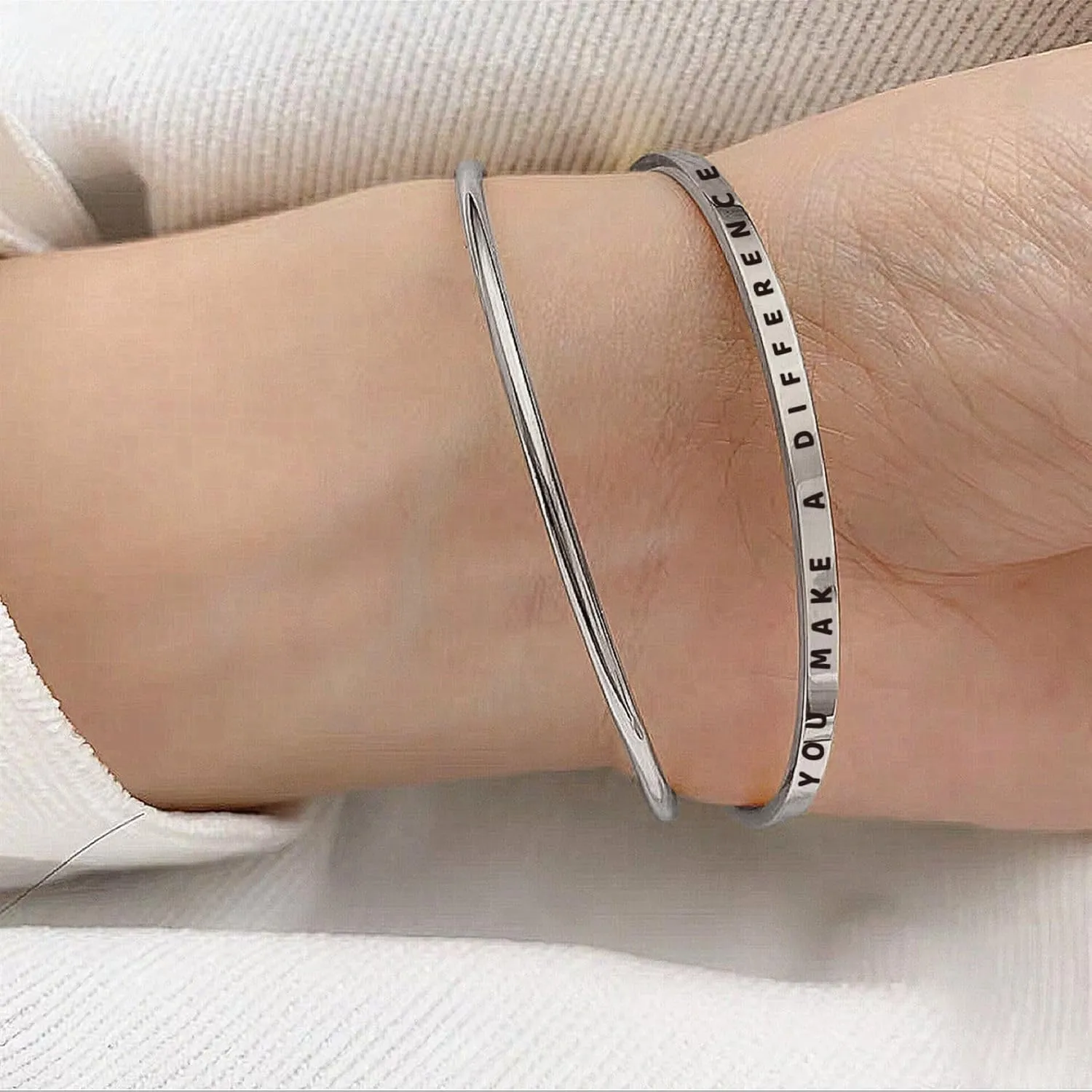 Cuff Bracelet Stainless Steel Personalized Inspirational Jewelry 3mm Wide Engraved Present for Women