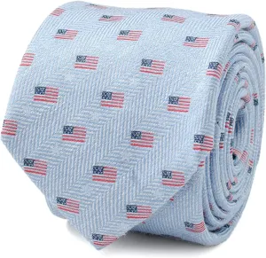 Cufflinks Inc. Light Blue American Flag Linen Men's Tie for Any Ocassion, USA flag patterned