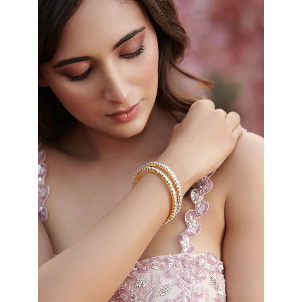 Curio Cottage Solitaire Cubic Zirconia Diamante Gold Plated Bangles