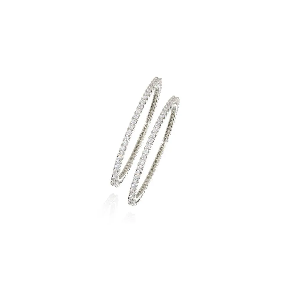 Curio Cottage Solitaire Cubic Zirconia Diamante Silver Plated Bangles